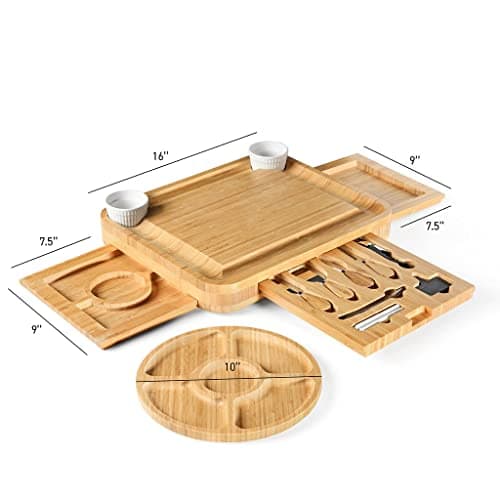 Complete Serving Set with Utensils & Trays, Entertaining, House Warming, Wedding, Bridal Shower & Birthday Gift for Women Bamboo Charcuterie Board Set, Large Cheese Board 3-Drawer with Accessories B0BKLRWSZW