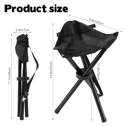 Travel Folding Camping Stool, 14.6 inches Lightweight Outdoor Tripod Chair and Maximum weight 210 lbs Portable Party Chair Fishing Chairs Seat for Camp Hiking Beach Garden and Painting (Black)