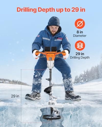 VEVOR 20V/40V Electric Ice Auger, 8 inch Diameter, 2 in 1 Battery Powered Ice Fishing Augers and Earth Auger Combo with Top Plate, Turbo High-Speed Cutting System and Blade Guard