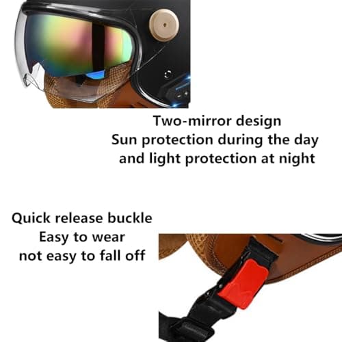 Retro 3/4 Bluetooth Motorcycle Open Face Half Helmet Microphone Dual Speakers and Double Visor Vintage Half Face Motorbike Bluetooth Helmet DOT Approved for Adults Men and Women