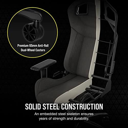 Corsair T3 Rush Fabric Gaming Chair (2023) – Racing-Inspired Design – Soft Fabric Exterior – Padded Neck Cushion – Memory Foam Lumbar Support – Adjustable Seat Height – Charcoal