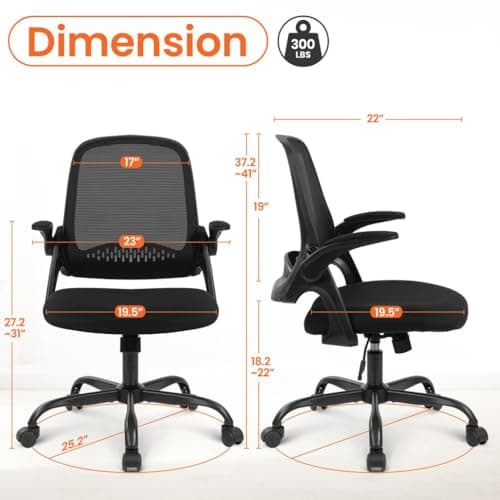 NEO CHAIR Office Chair Gaming Desk Computer Mesh Ergonomic Chair with Flip-up Arms Comfy Lumbar Support Adjustable Height Rolling Wheels Chair for Home Office (All Black)