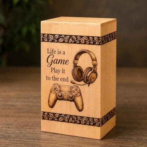 Steamed Beech Wood Gaming Memorial Urn Box for Ashes, Handmade Wooden Cremation Urn, Gamer Funeral Keepsake and Remembrance Box, Gamer urn, Gaming Memorial urn B0HH7PF8LT