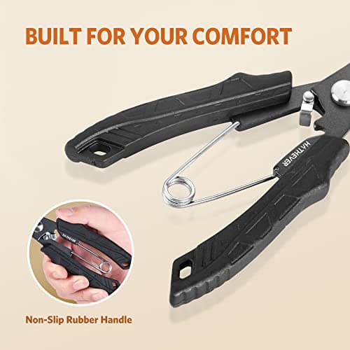 Hathever Saltwater Fishing Pliers, Split Ring Pliers for Fishing with Safety Lock, Fish Pliers with Sheath and Lanyard, Fishing Gifts for Men