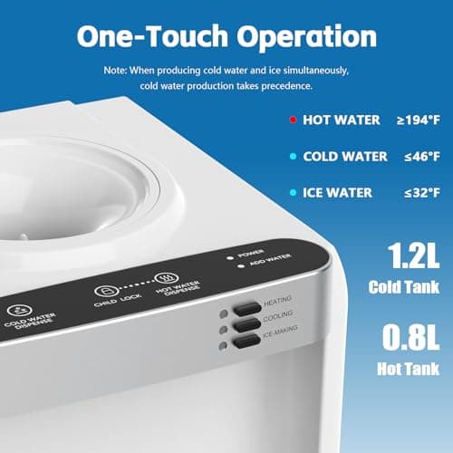 4 in 1 Water Cooler Dispenser with Ice Maker, Hot & Cold Water Dispenser for Home & Office, 33lbs/24H Bullet Ice, Top Loading 3-5 Gallon, Child Safety Lock, Ice Ready in 7 Mins (White)