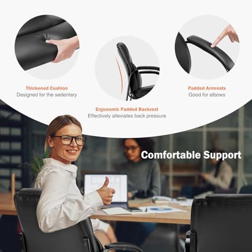 Sweetcrispy Waiting Room Guest Chair, Stationary Office Reception Chairs No Wheel, Comfy Padded Arms and Seld Base, for Conference Room Lobby Home Computer Desk Bedroom Elderly, Deep Black