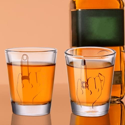 Mimorou Bride and Groom Glasses 2 Pieces Ring Finger Wedding Funny Bride Wine Glass 2 oz Mr and Mrs Engagement Gifts Stemless for Newlyweds Couples(Classic,1.93 Inch)