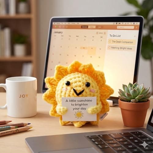 Emotional Support Sunshine with Inspiring Affirmation Card, Thoughtful Stress Relief Present, Cute Birthday Gift for Coworker Handmade Positive Energy Crochet Sun Gift for Women & Men Office Desk Decor B0FMWRB7JH