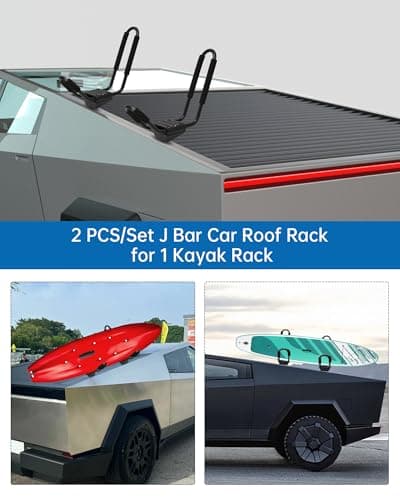 Kayak Roof Racks for 2 Kayaks Compatible with Cybertruck - Heavy Duty Kayak Rack Include Two Sets of Straps for Cars, Easy to Mount J-Bar Style Carriers for Canoes Kayaks Paddle Boards and Surfski