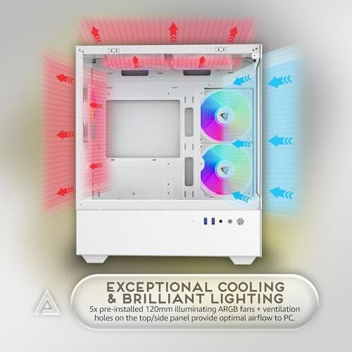 Apevia Phantom-MESH-WH Phantom Micro-ATX Dual-Chamber Mesh Gaming PC Case w/ 5X 120mm ARGB Fans, 366 RGB Modes, Mesh Airflow Performance Front Panel, 240mm Radiator Support, 2X USB3.0, HD Audio, White