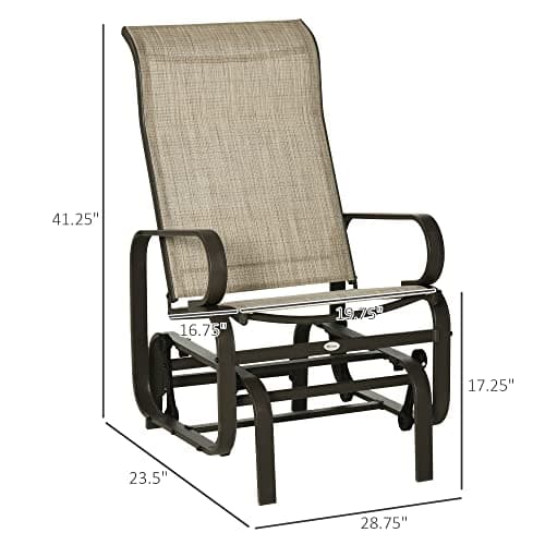 Outsunny Outdoor Glider Chair, Gliders for Outside Patio with Smooth Gliding Mechanism and Lightweight Construction for Backyard, Tan