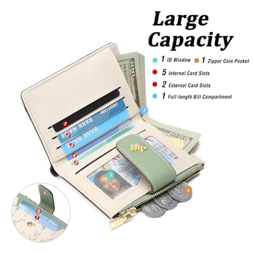 GAEKEAO Small Wallets for Women RFID Blocking Leather Bifold Zipper Pocket Wallet Credit Card Holder with ID Window