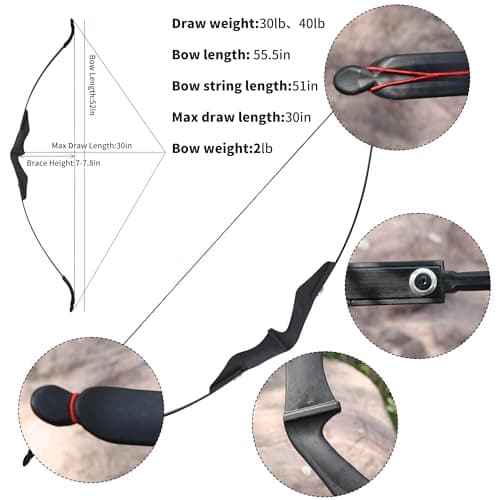 30/40LBS Recurve Bow kit Ambidextrous Takedown Bow and Arrow Set Beginner Archery Equipment Set for Shooting