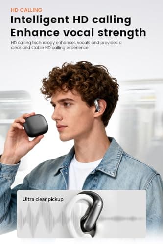 CuiSuto Ear Buds Wireless Earbuds Bluetooth Headphones with 60H Playtime LED Display Case, Over-Ear Hook with Mic, Stereo Sound, Easy Button Controls, Sports Earphones for Running Workout Gym Black