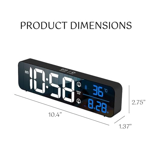Digital Clock, Large Display LED Alarm Clock for Living Room Bedroom Office, Rechargeable Wall Clock, Sound-Activated, Snooze, Date & Temp Display, 40 Tones, 2 Alarms, 4 Volume, 5 Brightness Dimmer