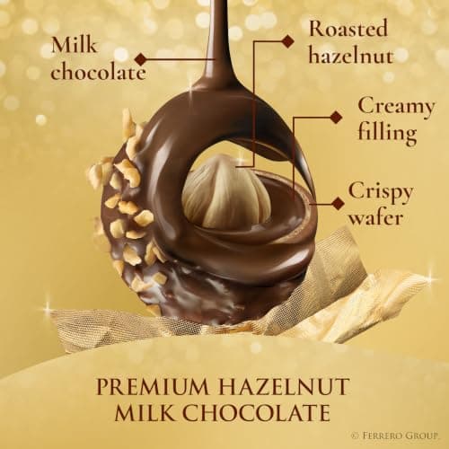 Individually wrapped hazelnut chocolate, gourmet chocolate candy for gifting a sweet treat or snacking Ferrero Rocher Chocolate, Hazelnut Milk Chocolates, 12 Ct, 5.3 oz B000WH2HCA