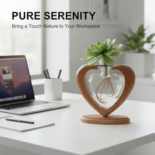 Rooting Vase for Cuttings, Plant Terrarium, Air Plant Holder, Plant Lovers Mom Wife Gift Home Office Christmas Tabletop Decor Plant Propagation Station, Heart Glass Vase, Solid Wooden Stand B0GL1XT2S7