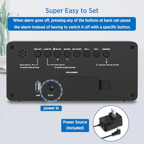 Peakeep Digital Alarm Clock for Bedroom Bedside, Loud Alarm Clock for Heavy Sleepers, Large Big LED Numbers for Seniors, Battery Backup Plug in Electric Clock with USB Charger (Blue)