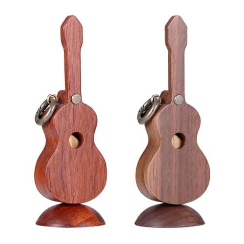 CustomGuitarPlectrumwithBox HomeWoodenDecorativeOrnamentGuitarMusicGiftCarMiniPendantGuitarAccessories Musician'sGuitarPlectrumGiftChristmasUniqueGift (Wood color (flower pear tree))