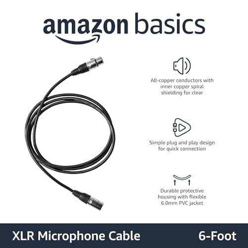 Amazon Basics XLR Male to Female Microphone Cable for Speaker or PA System, Recording Studio, All Copper Conductors, Low Noise Shielding, 6MM PVC Jacket, 6 Foot, Black