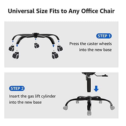 MASTERY MART Heavy Duty Office Chair Base Replacement, 2500 Lbs, 28"(70 cm), Metal Desk Chair Base Replacement Parts with Universal Gas Cylinder Hole and Casters Sockets, Matte Black