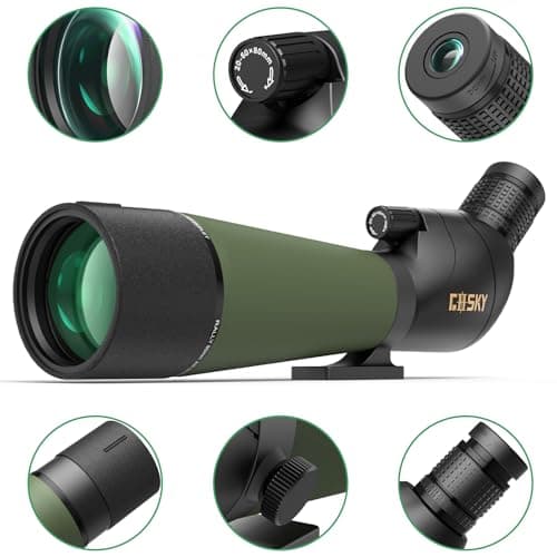 Gosky Flagship DiamondEdge 20-60x80 Spotting Scope with Tripod, Carrying Bag and Quick Phone Holder - BAK4 High Definition Waterproof Spotter Scope for Bird Watching Wildlife observing,Green