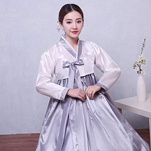 XINFU Korean Traditional Women's Hanbok Set Long Sleeve Colorful Dress Cosplay Costume