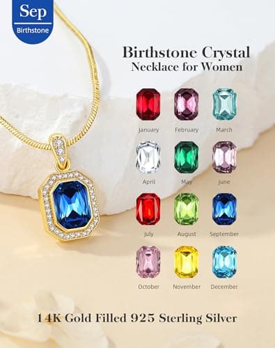 Christmas Gifts for Women 14K Plated Gold Necklace for Women Square Crystal Necklace with Snake Chain Gold Jewelry for Womens Birthday Gifts for Wife Birthstone Necklaces for Wife Jewelry for Girlfriend Gift for Anniversary Wedding Valentines Mother's Day