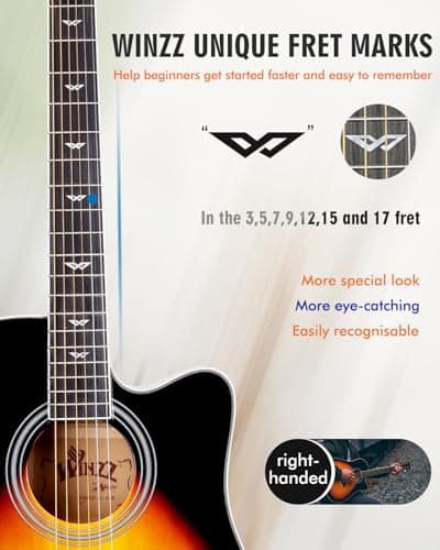Winzz Acoustic-Electric Guitar 4/4 Full Size for Adults Beginners and Teens,6 Steel-String Acustica Guitarra Starter Kit, 4-Band Equaliser, 41" Dreadnought Cutaway, Glossy Sunburst, Right Hand