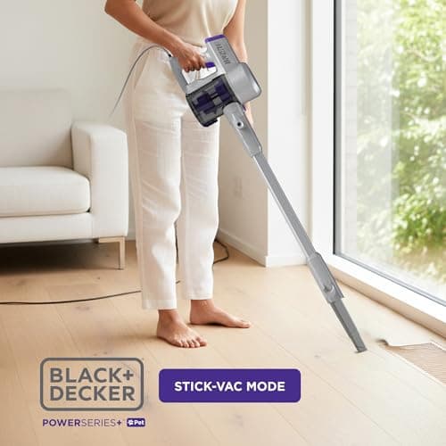 Black+Decker Powerseries+ Corded 4 in 1 Stick Vacuum, Upright to Hand-Vac Multi Surface, LED Floor Head, HEPA Filtration, Powerful 14k Pa,for Hard Floor, Low Carpet, Pet Hair Home & Office use, Grey