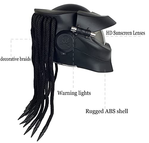 Motorcycle Full Face Helmet Front Flip Visor Helmet with Braids and Warning Lights for Men Women Offroad Cruiser Chopper DOT/ECE Approved Personalized Motorcycle Helmet