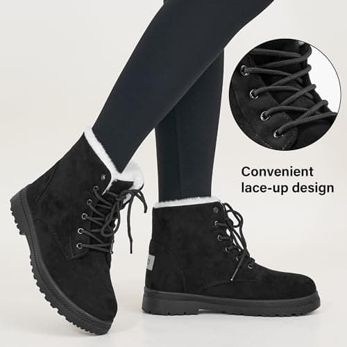 Alicegana Women Winter Boots Snow: Warm Cotton Fur Lined Winter Shoes Lace Up Comfortable Non Slip Ankle Platform Boots Outdoor