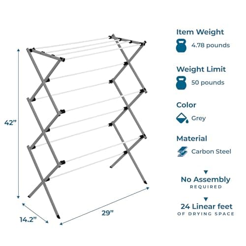 Honey-Can-Do Collapsible Clothes Drying Rack – Durable, Space-Saving Laundry & Towel Rack, Sturdy Clothing Rack for Hanging Clothes Indoors & Outdoors, Steel