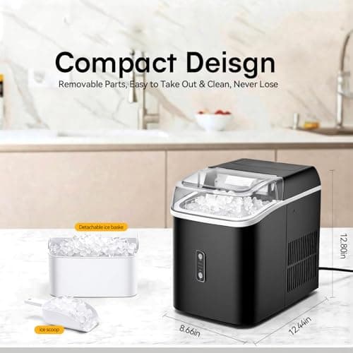 NEWBULIG Nugget Ice Makers Countertop, Portable Nugget Ice Machine, Ready in 6 Mins, 24lbs in 24Hrs, Auto-Cleaning, with Basket and Scoop, for Home, Kitchen, RV, Camping, Black