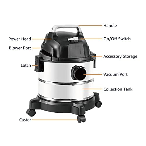 Amazon Basics Wet Dry Vacuum Cleaner, 4 gallon Shop, 3 HP Stainless Steel, Grey/Black
