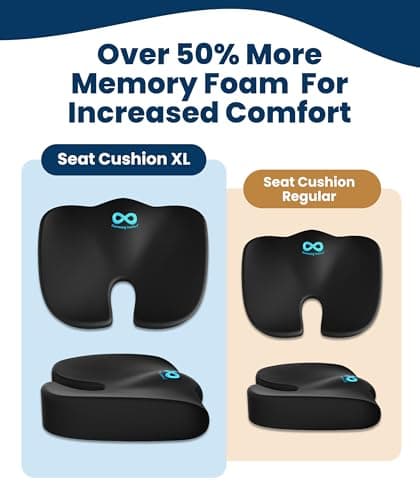 Everlasting Comfort Doctor Recommended Memory Foam Seat Cushion for Office Chairs & Car - Ergonomic Office Desk Accessories - Cushions for Tailbone Pain Relief, Sciatica (Black, X-Large)