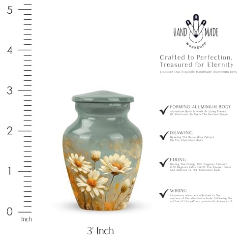 Daisy Urn for Ashes - Funeral Urns for Women - Daisy Cremation Urn for Adult Ashes Men - 2/3 Tablespoon of Ash Keepsake Box Daisy Urn - Flower Urn Small Keepsake - Urns for Burial in Ground - 3 Inch B0CZXM5ZJD