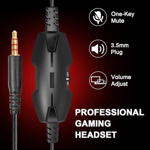 IMYB A88 [Upgrade] Gaming Headset with Microphone, Stereo Wired Noise Cancelling Over-Ear Headphones with Mic for Pc, Ps5, Xbox One Series X/s, Ps4, Computer, Laptop, Mac, Nintendo, Gamer (Black Red)