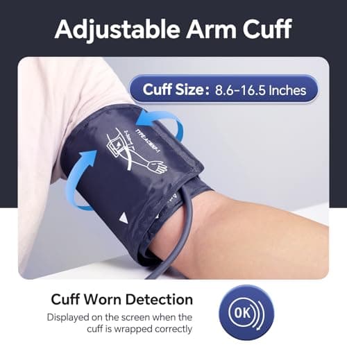 Sinocare Blood Pressure Monitor, Upper Arm Blood Pressure Monitors for Home Use, Adjustable Arm Cuff 8.6"-16.5", One-Button Operation, Dual User, Accurate & Practical (Black)