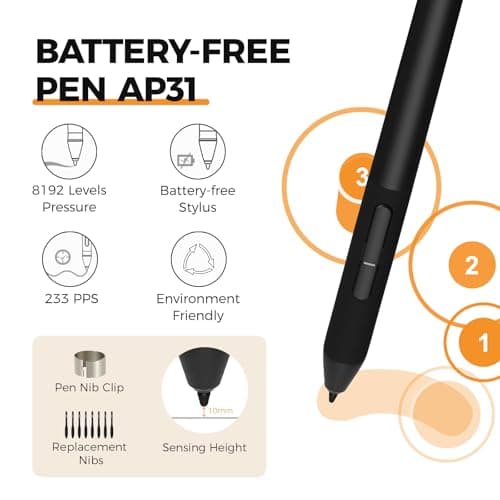 GAOMON M10K Drawing Tablet, 10x6 inch Large Graphics Tablet with Touch Ring, 8192 Levels Battery-Free Stylus, 10 Hot Keys, Art Tablet for Design, Writing, Editing, Work with Mac, Windows, Android