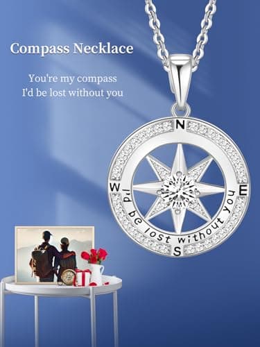Mkhhy Compass Necklace for Women Jewelry For Her White Gold and Yellow Gold I'd Be Lost Without You(18k Real Gold Filled With S925)
