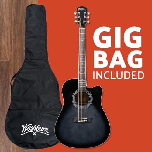 Washburn WA90CE Acoustic-Electric Guitar Kit – Dreadnought Cutaway, Built-In Tuner, Okoume Body – Perfect Holiday Gift for Adults, Beginners, Musicians & Live Performance