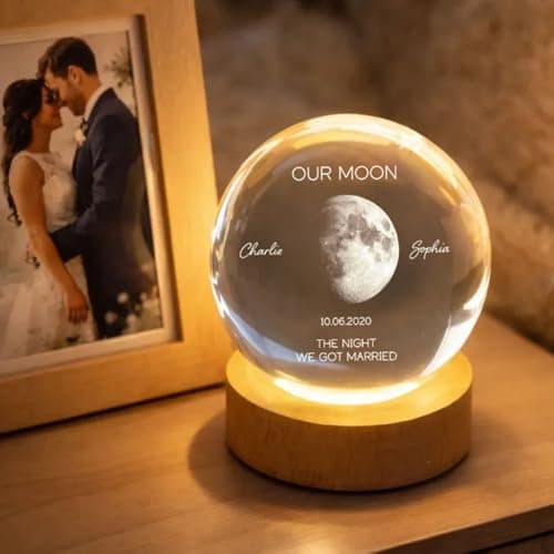 Evamall Personalized Our Moon Crystal Wedding Gift for Couples, Custom Memory Keepsake, Romantic Wedding Valentine’s Day Gift Anniversary for Boyfriend Girlfriend Wife Husband B0GQG78RNW