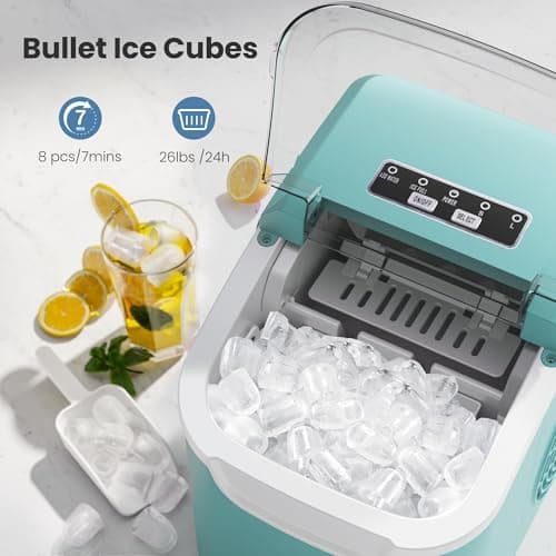Portable Ice Maker Machine with Handle, 26lbs/24Hrs, 6Mins/9 Ice Cubes, Self-Cleaning with Basket/Scoop, Countertop Ice Makers for Home/Kitchen/Office(Green)