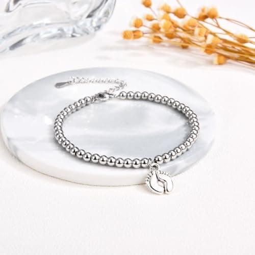 First Mothers Day Birthday Christmas Pregnancy Gifts for 1st Time Mom Gifts for New Mom Pregnant Women Mom to Be, Feet Charm Bracelet Jewelry B0CZMLLHL2