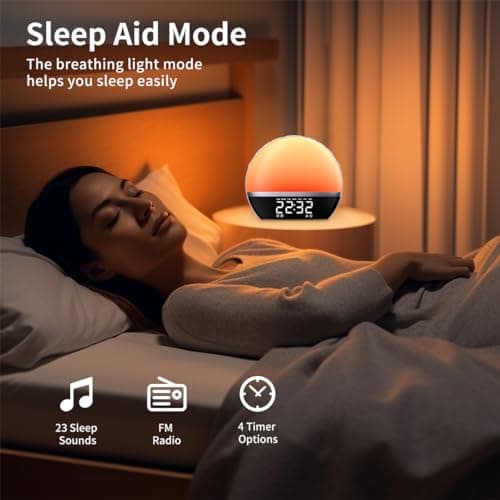 SoundLegend FM Radio Sunrise Alarm Clock Sound Machine Wake-Up Light Sunrise Sunset Simulation Adjustable Volume Brightness Sleep Aid 13 Colors 23 Sounds 28 Tunes Snooze Dual Alarm 4 Timers