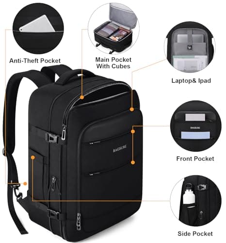 Bagsure Travel Backpack Carry On Backpack 42L Flight Approved, Expandable Laptop Backpack with Packing Cubes & Shoe Pocket, Water Resistant Luggage Backpack for Men Women, TSA Approved, Large Backpack