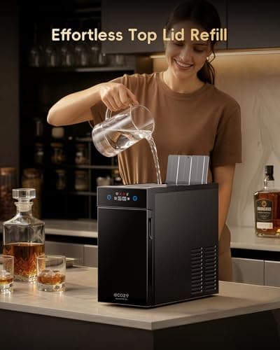 ecozy 2.4" Clear Ice Ball Maker Countertop with CrystalFlux Technology, Minimal Footprint Sphere Ice Maker with 8H Timer, 1 pcs in 40 Mins, 32 pcs/Day, Self-Cleaning for Home Bar Whiskey & Bourbon