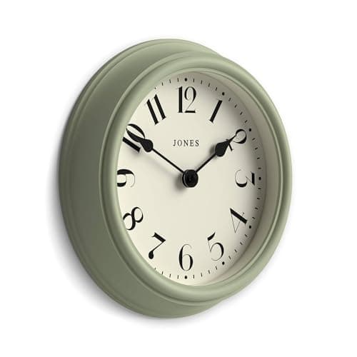 JONES CLOCKS® Frieze Wall Clock | Small Elegant Classic Round Clock | 23cm | Sage Green | Pretty Design Ideal for The Kitchen, Living Room, Bedroom, Large or Small Spaces