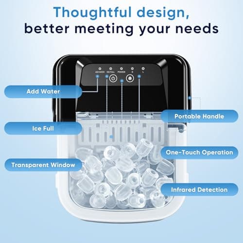 NEWBULIG Ice Maker, Countertop Ice Machine with Handle, 9 Bullet Cubes in 6~8 Mins, 26lbs Daily, Self-Cleaning with Basket and Scoop for Home/Kitchen/Camping/RV